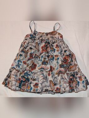 Banana Republic BR Baby Dress  Linen Tiered Size 12-18M Tan Floral Blues Orange